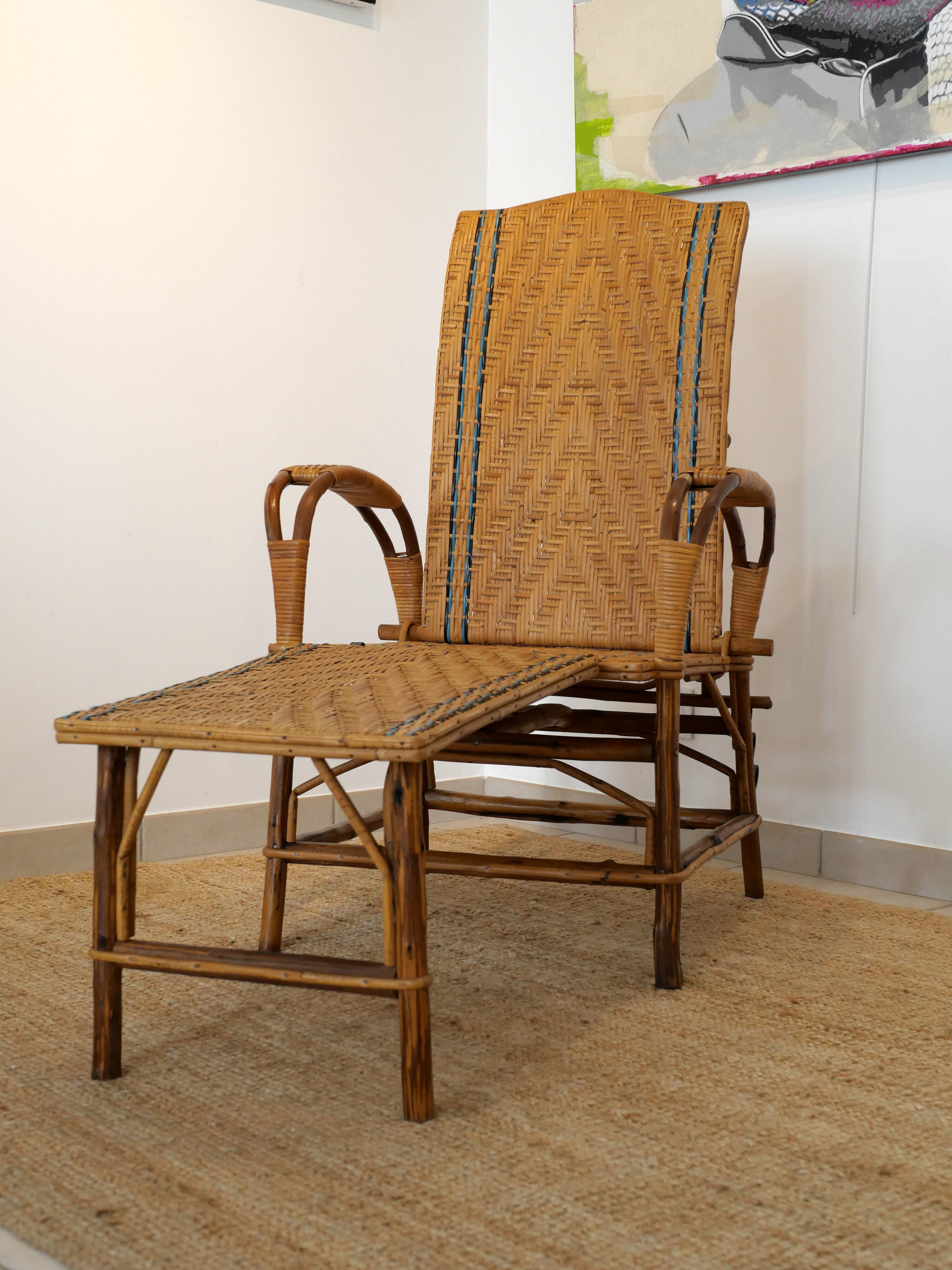 Chaise longue en osier années 30