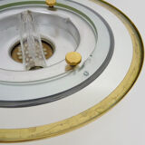 Venini-style halogen chandelier with two arms in brass, anthracite metal and glass. Eighties