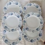 6 flat plates - Antique tableware set 82 pieces Sarreguemines earthenware Art Nouveau style