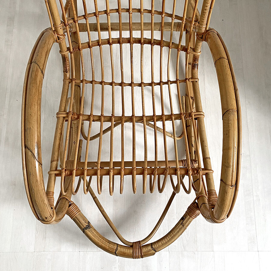 Rocking-chair in vintage rattan 60's
