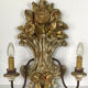 Pair of wall has 2 light wooden carved and patinated flowers decoration