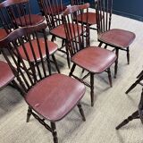 Set of 13 Tacoma Baumann bistro chairs in dark wood and brown leatherette from the 50s
