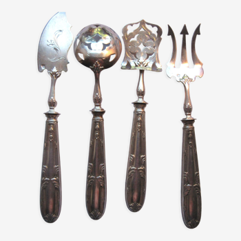 Art Nouveau cute service, 4 filled silver cutlery, chiseled, hallmark