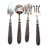Service à mignardises art nouveau, 4 couverts en argent fourré, ciselés, poinçon