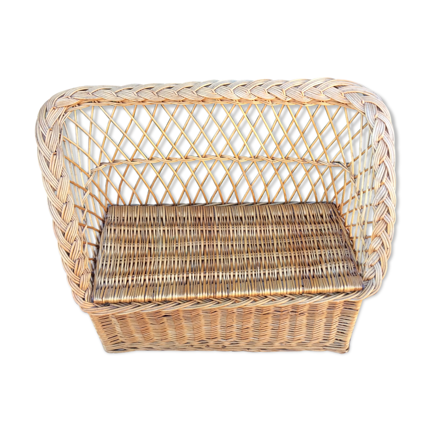 Vintage trunk bench braided rattan