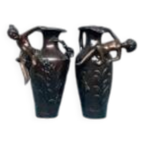 Pair of Art Nouveau vases in solid bronze.