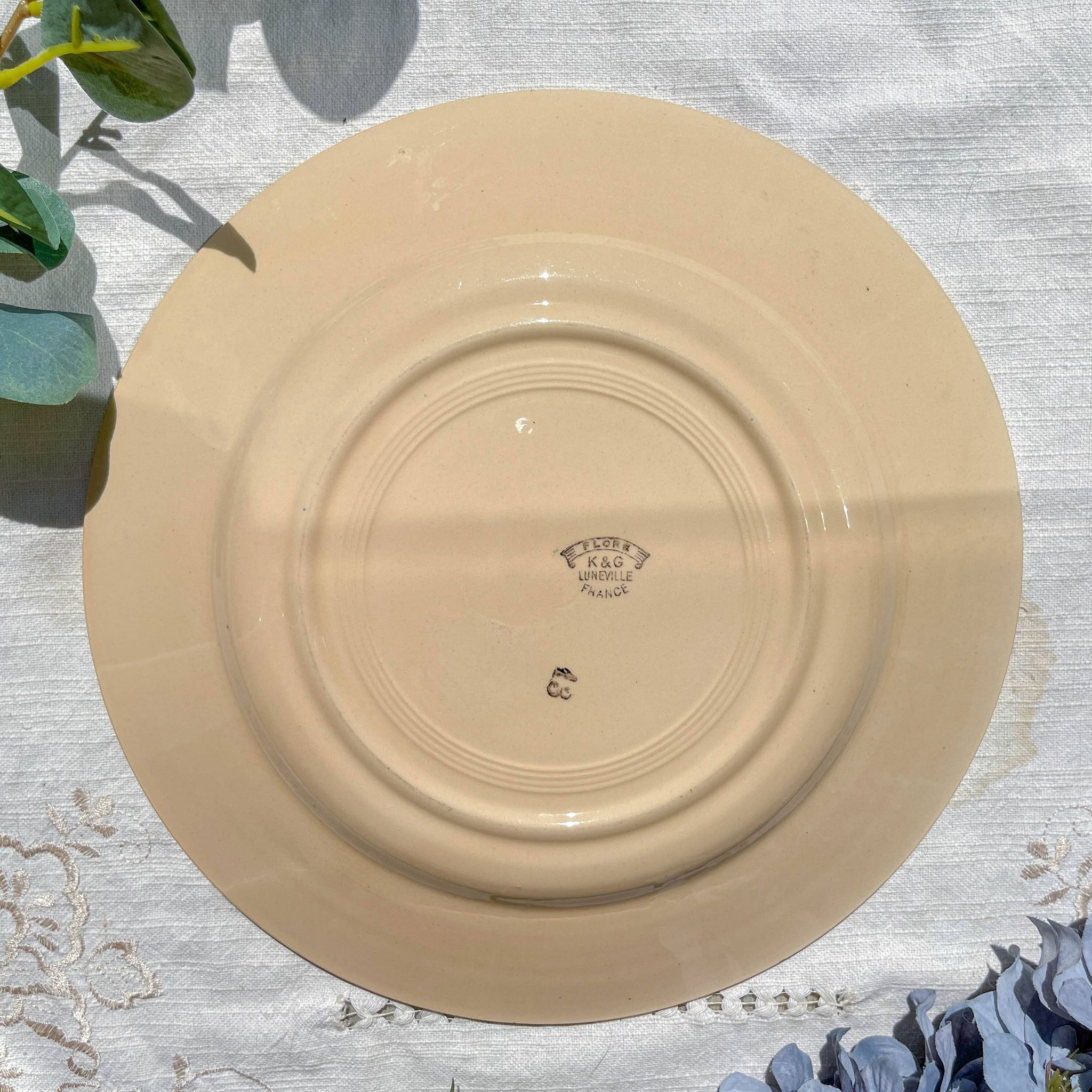 Vintage K&G Luneville "Flore" porcelain dish, 1950s, small blue flowers