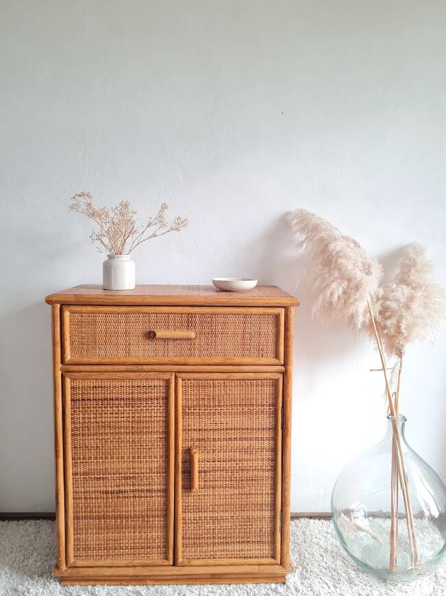 Vintage rattan sideboard from the 1970s.