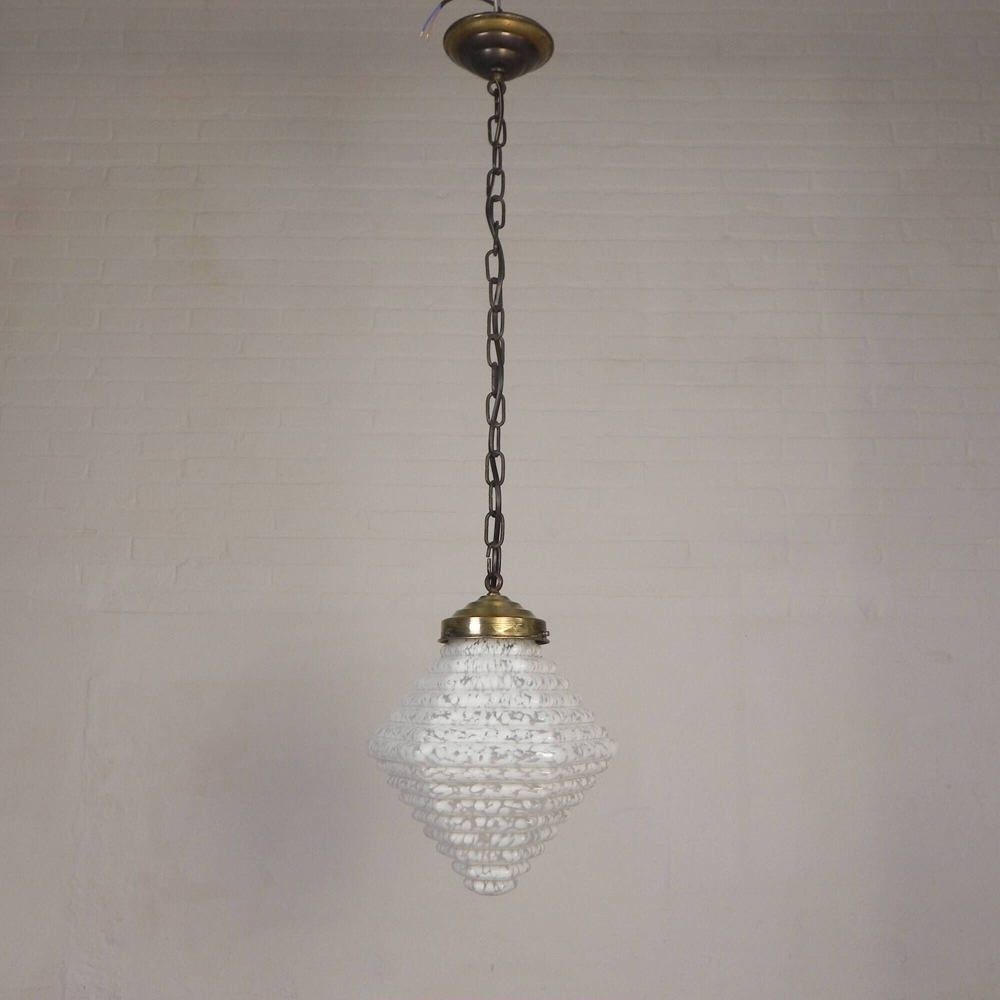 Art Deco pendant lamp with a hexagonal stepped glass shade, 1930s