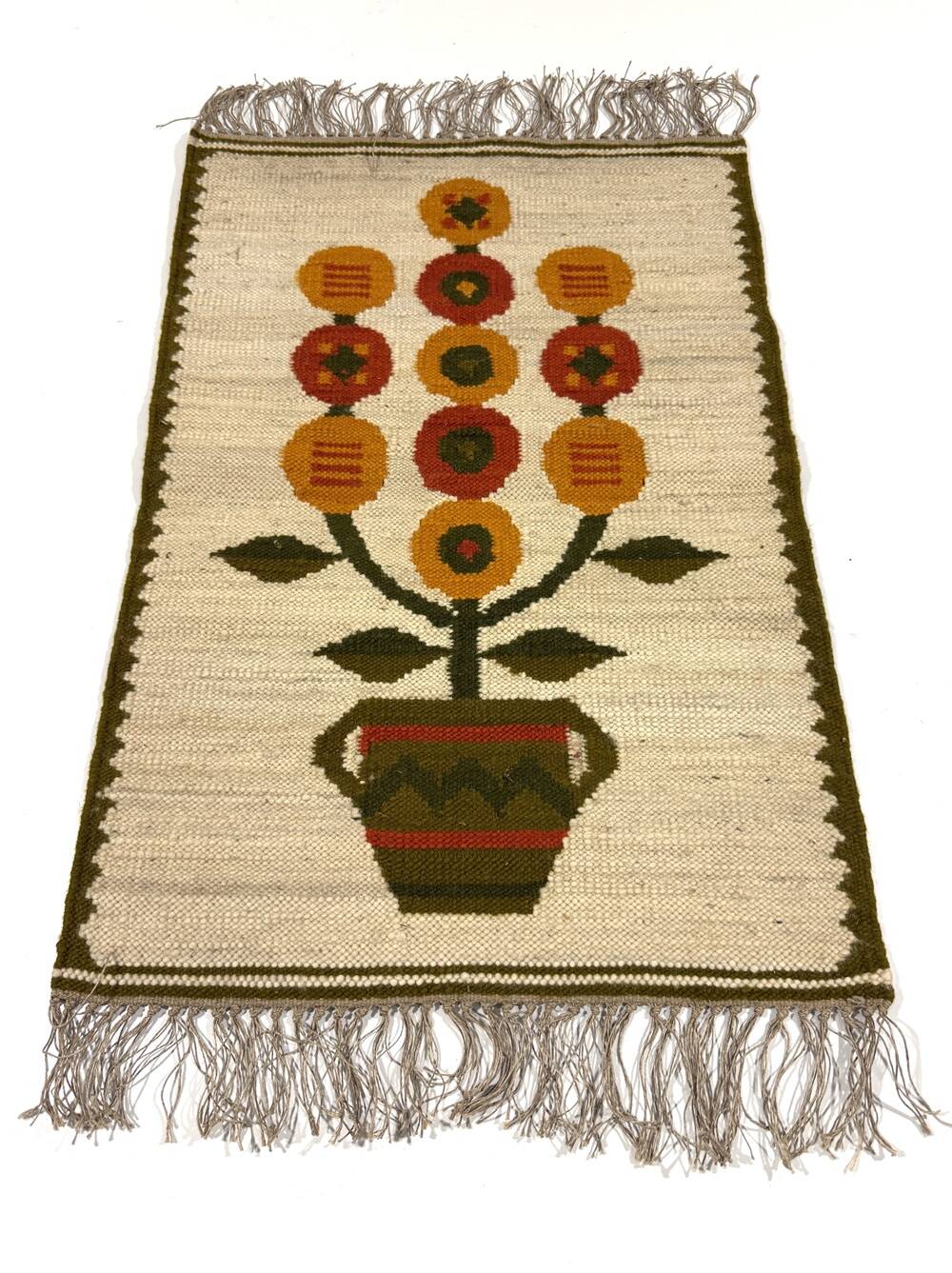 Woolen kelim wall hanging table runner Poland 1970’s