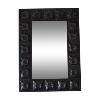 Brutalist metal wall mirror decoration pushed back year 70 vintage