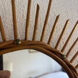 Vintage 1960s sun mirror made of rattan - 55 cm