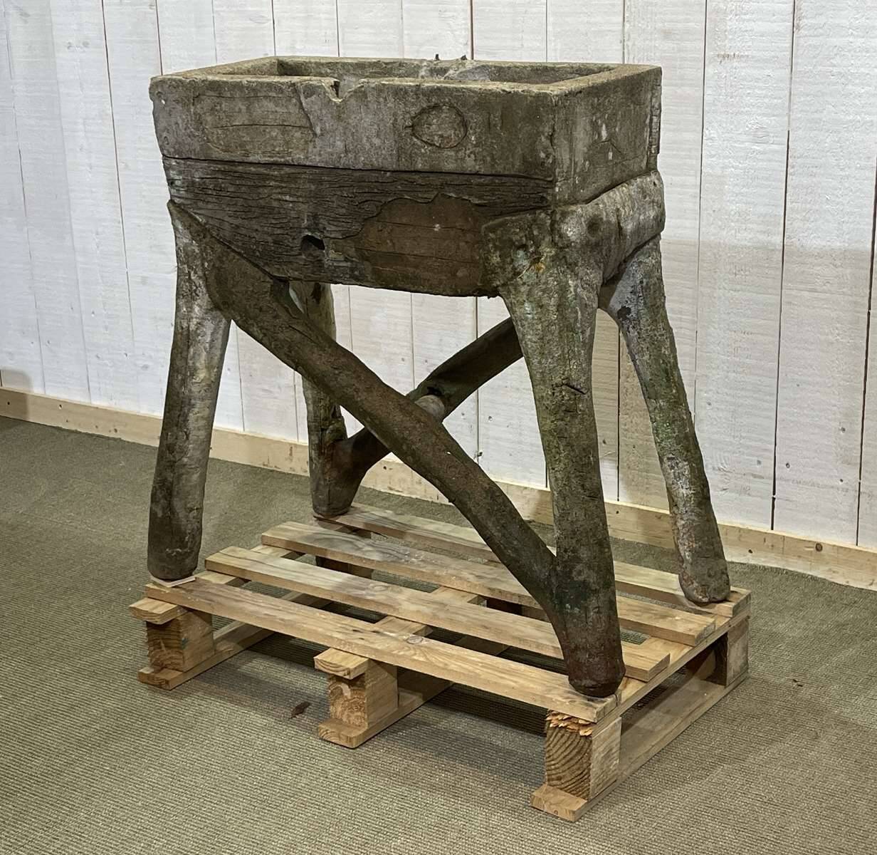 1950s faux wood cement planter, old water mill