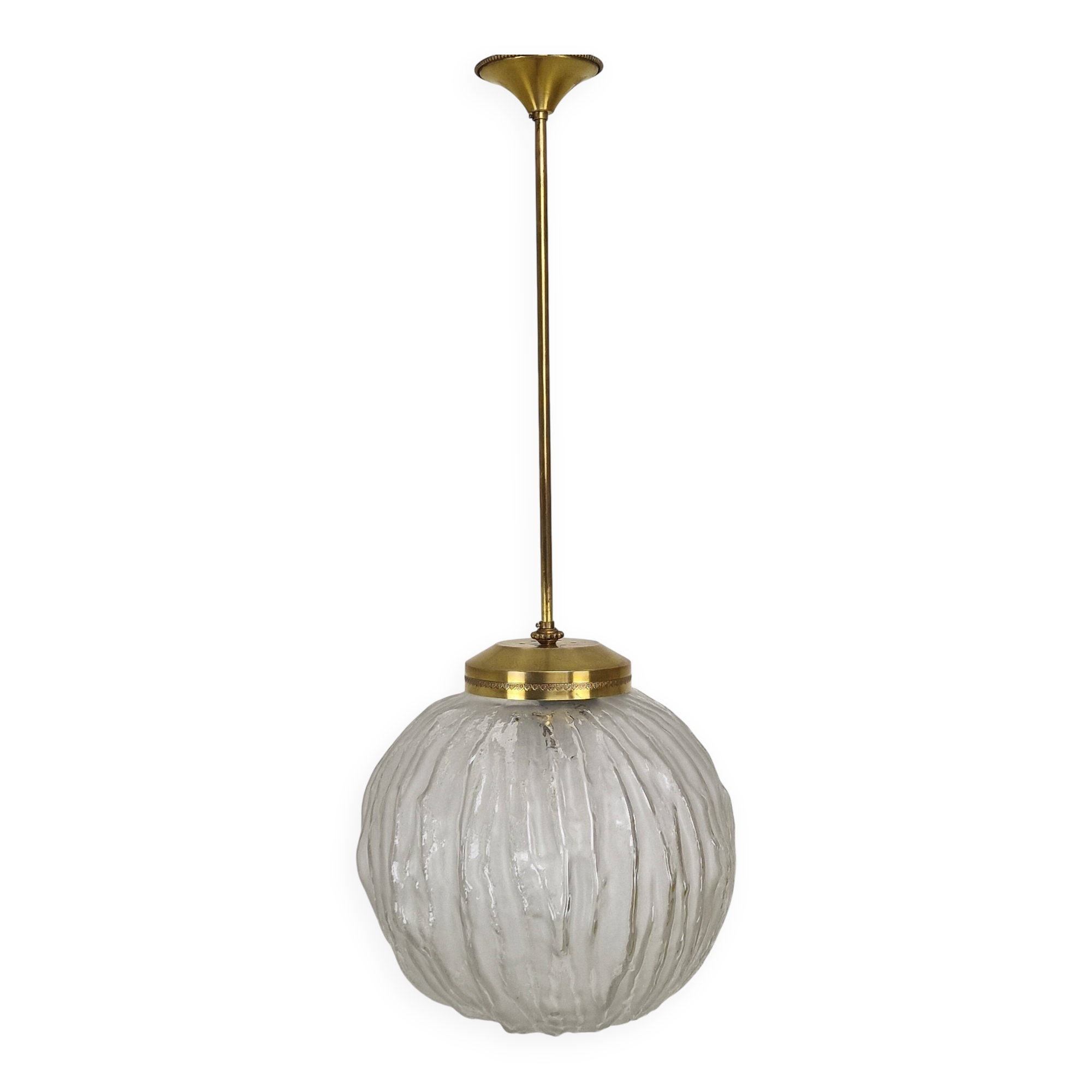 Angelo Brotto for Esperia Pendant Light in Murano Glass and Brass