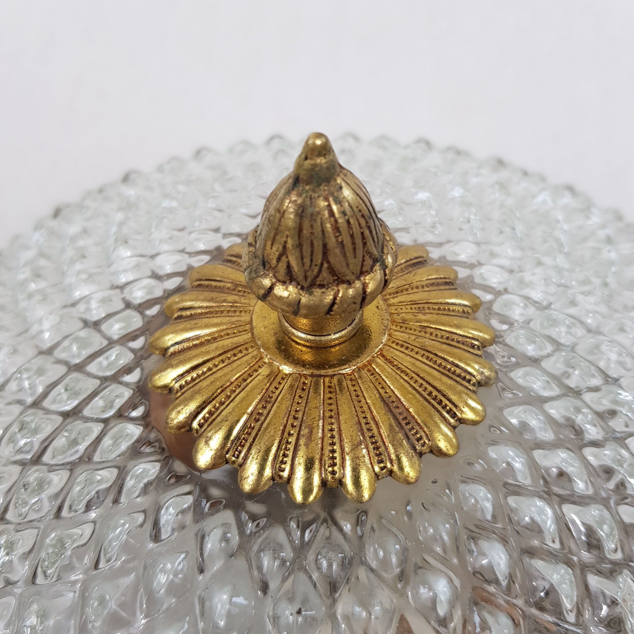 Gilded frame and glass globe ceiling lamp