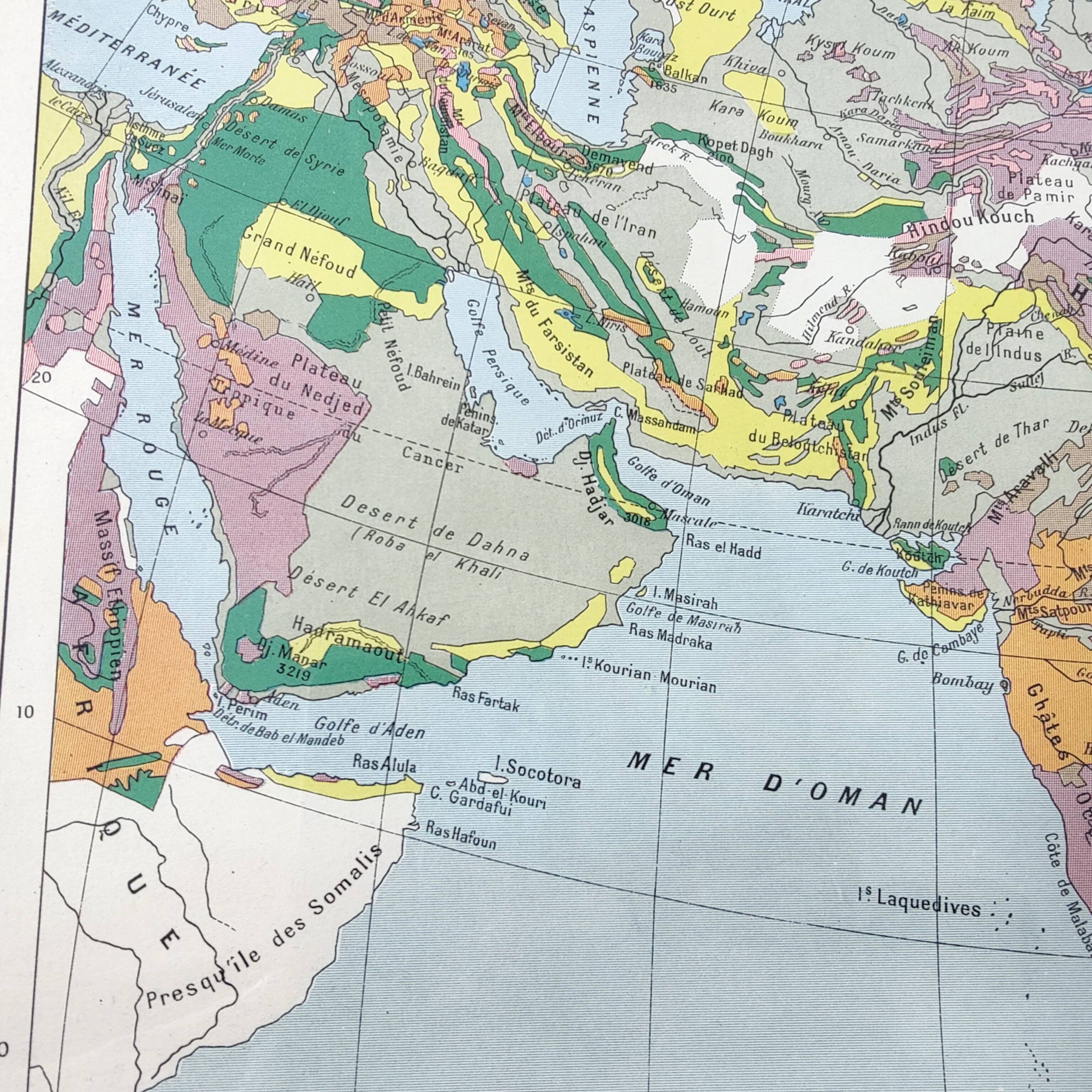 Vintage map Asia China USSR India Japan 43x43cm from 1950