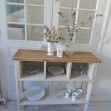 Vintage craft console furniture in pitch pine sublimated in a linen shade.