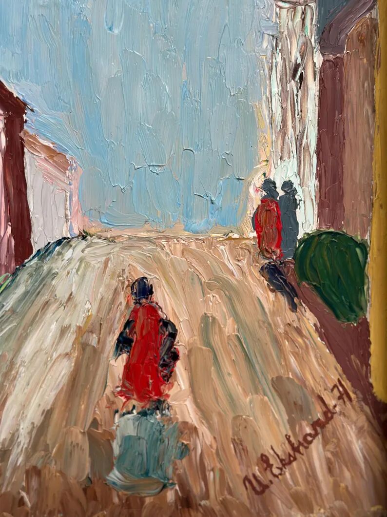 Original Swedish Oil on Panel – “Street Scene” by U. Ekshard – Signed – Dated 1971 – Vintage & Framed
