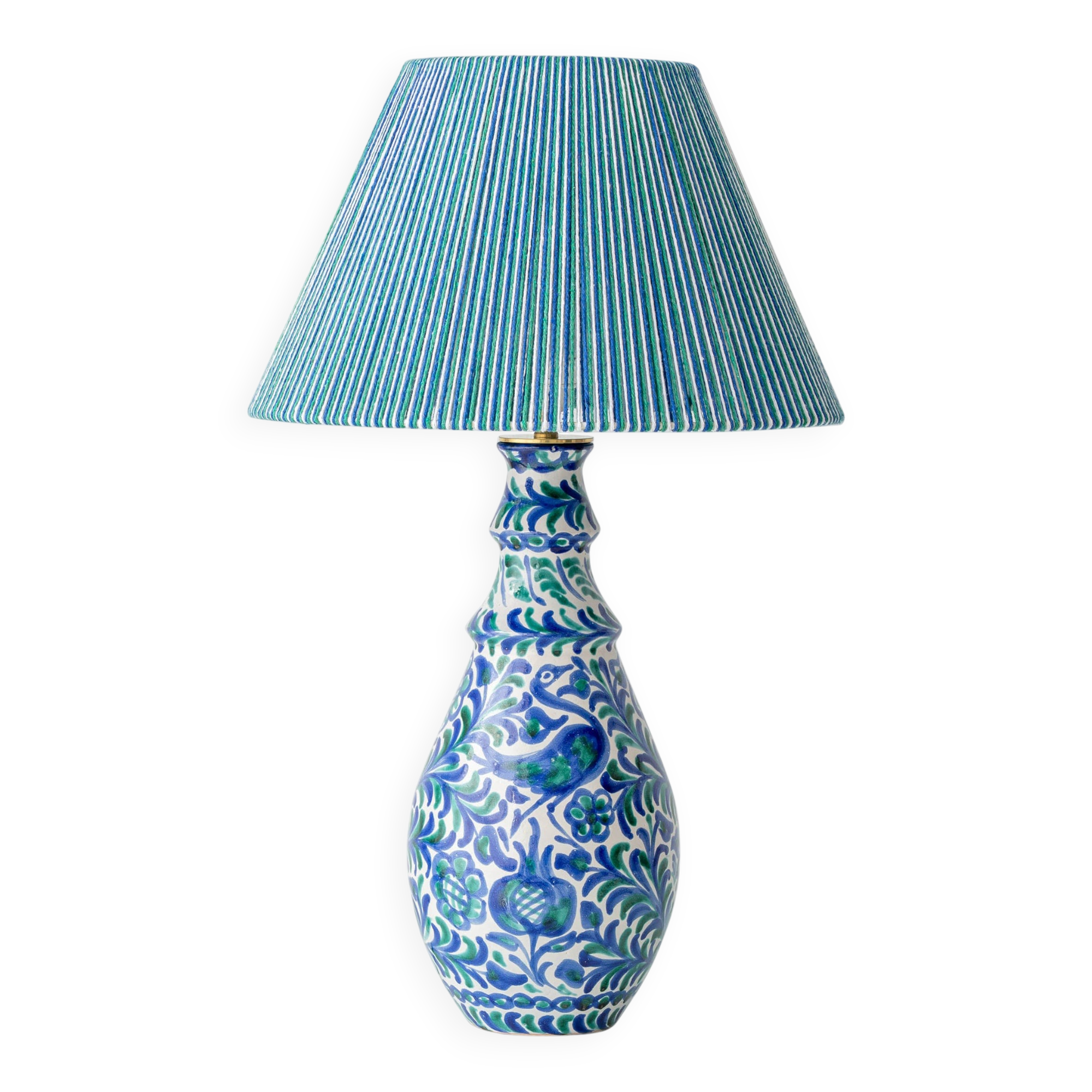 Fajalauza Ceramic Table Lamp with Hand-Woven Lampshade, Granada, Spain