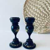 Pair of wooden Ukrainian candlesticks
