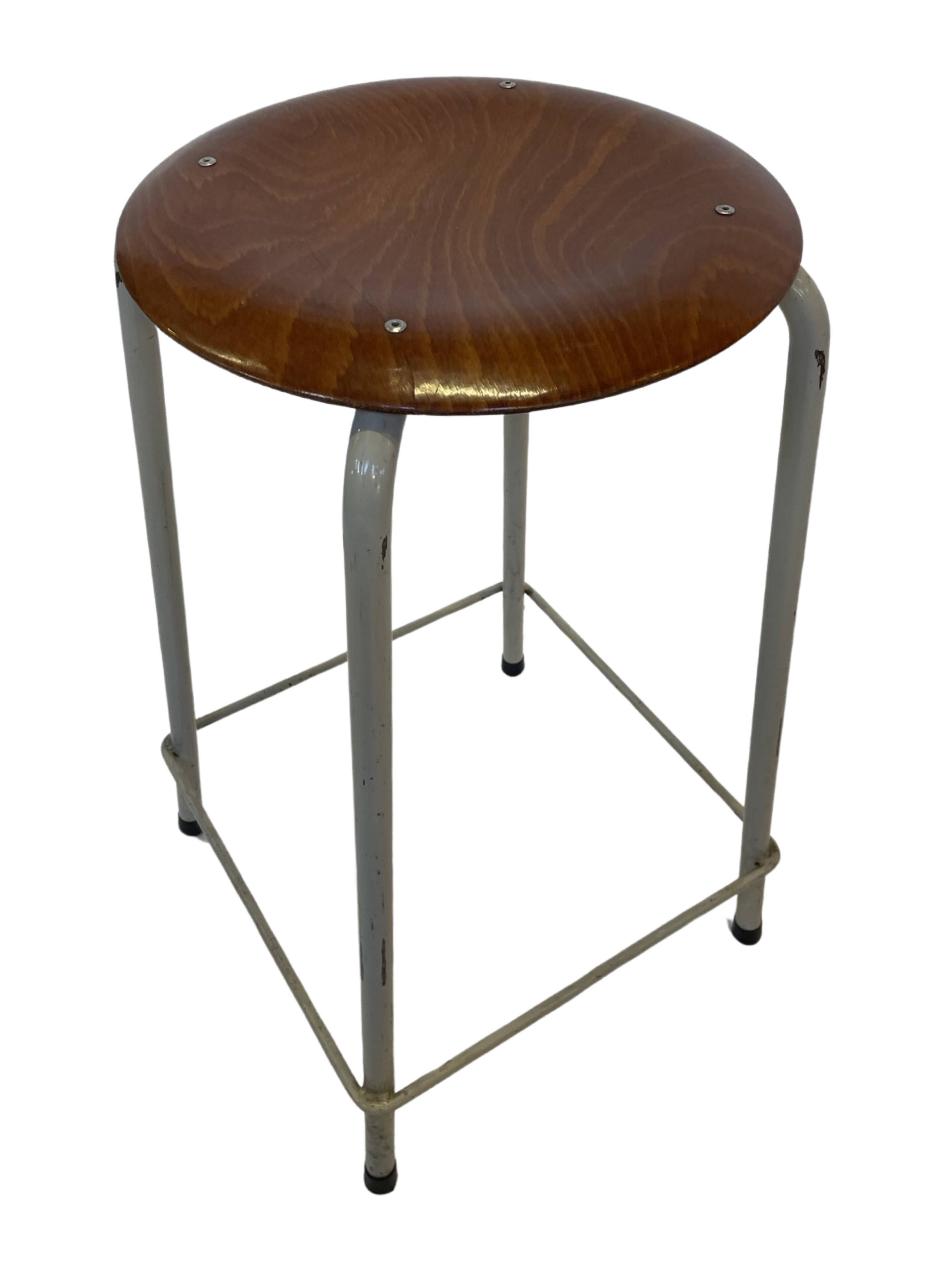 Vintage school stool, 1970s industrial design, Dutch minimalist