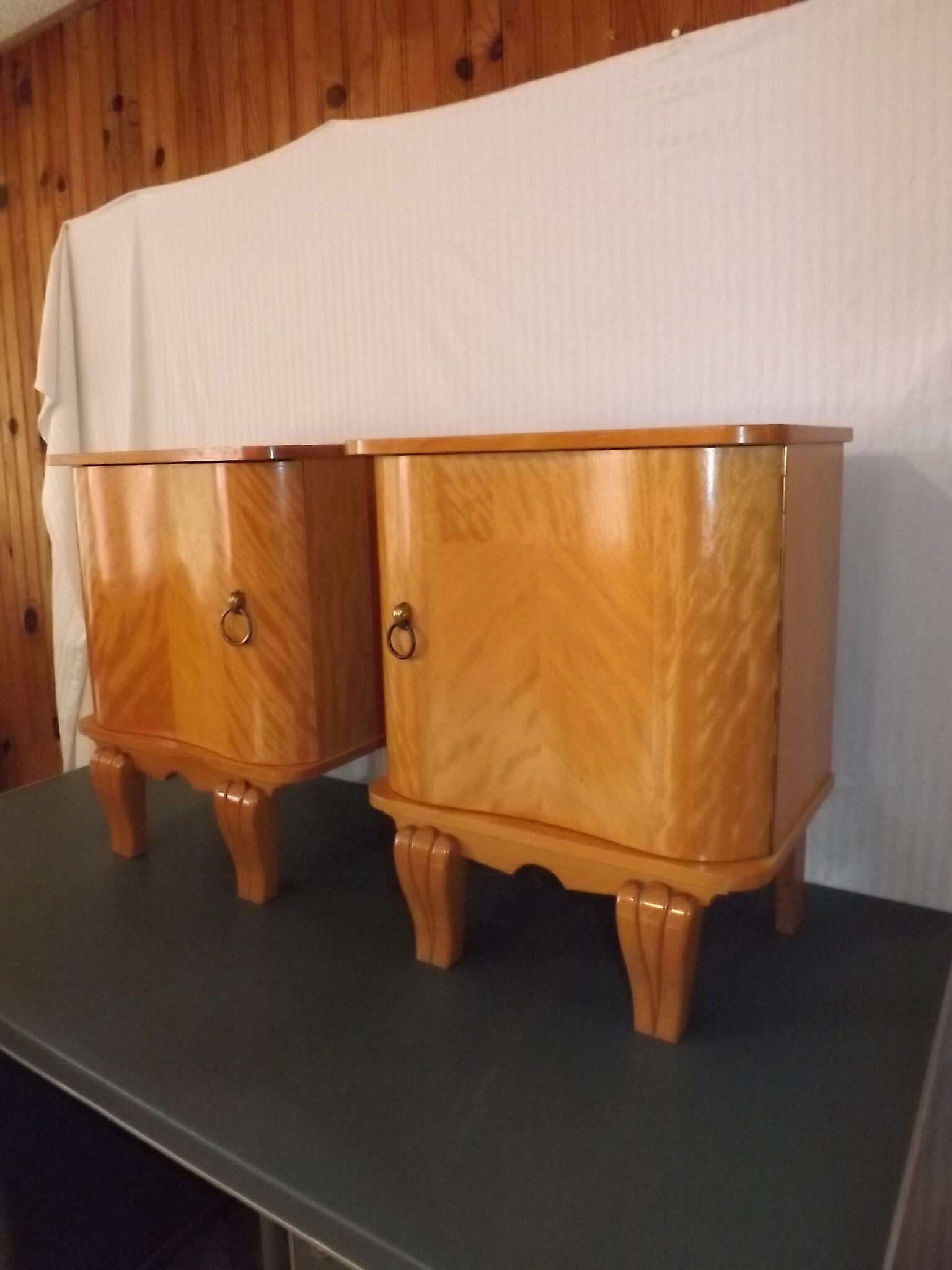 Pair of bedside lemon tree and brass