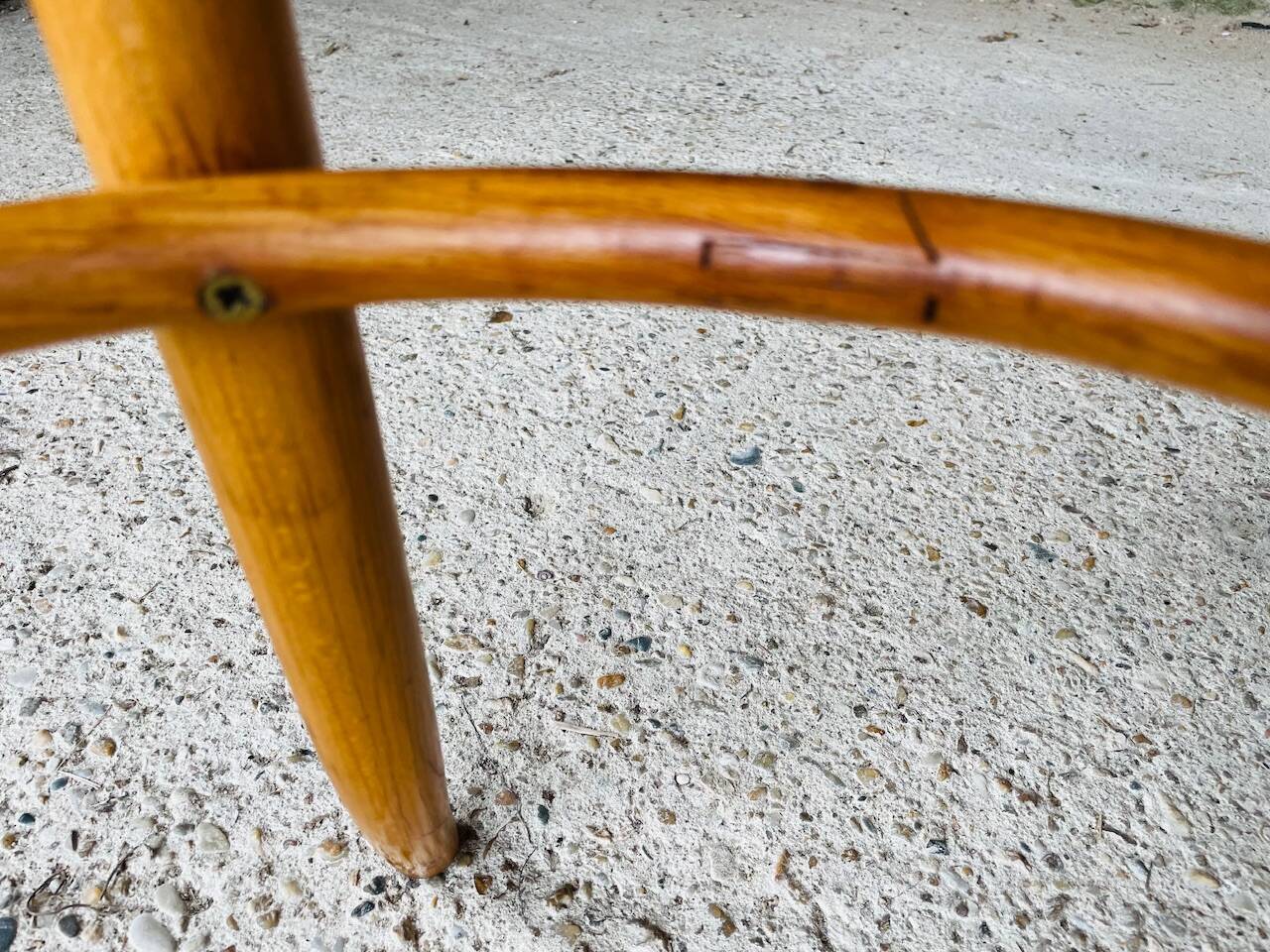 Pair of vintage bar stools, curved wood and cane