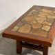 Vintage brutalist stone mosaic coffee table – solid wood, 1970s