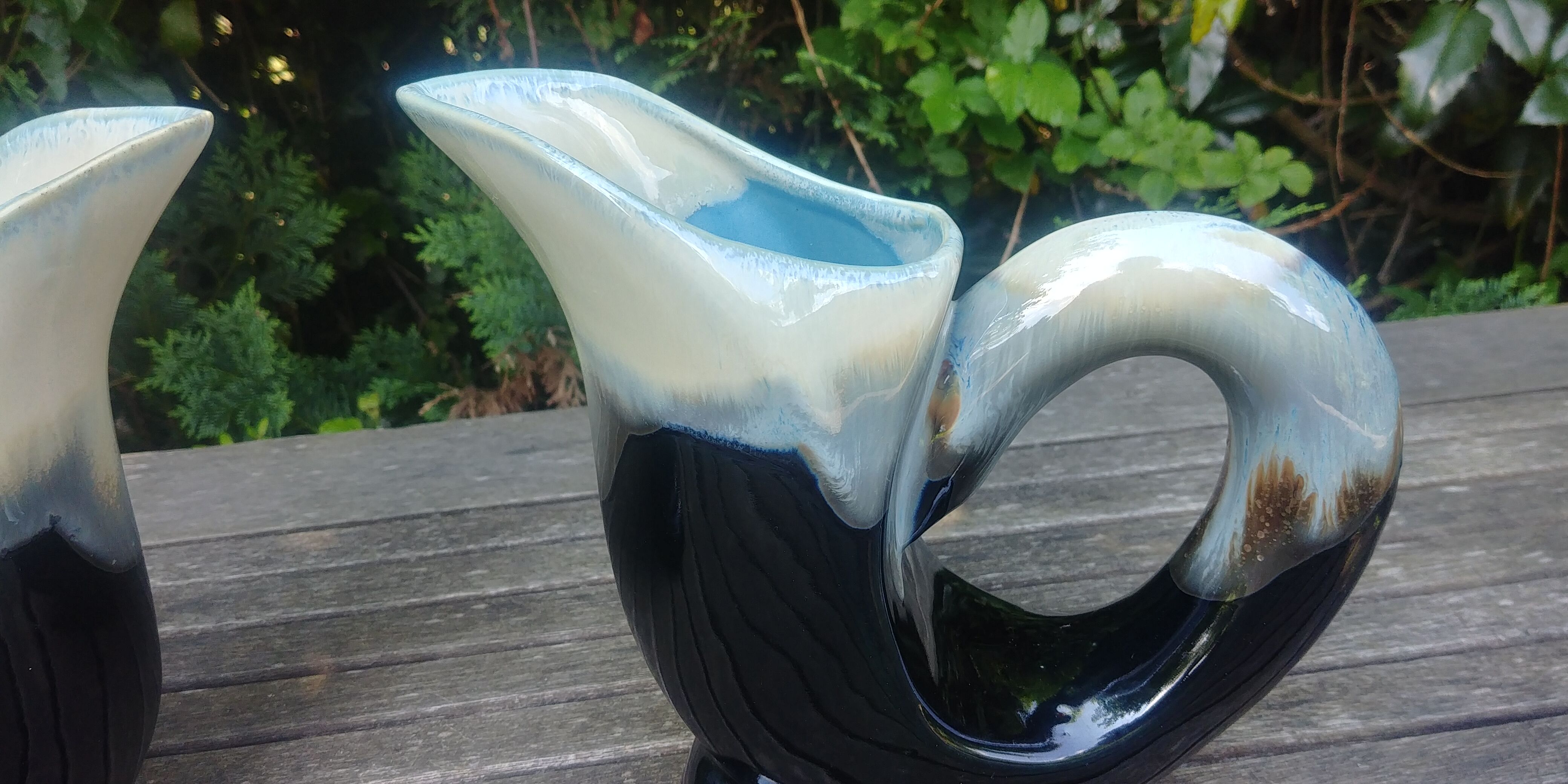 Two swan-shaped vases in glazed ceramic vintage 30/40s