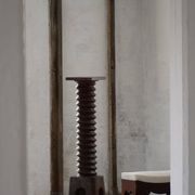 19th-century sculptural French wine press in solid wood / pedestal