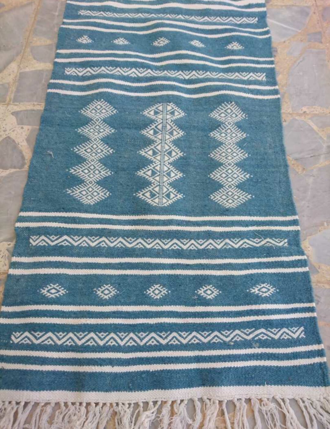 Blue in pure wool kilim rug
