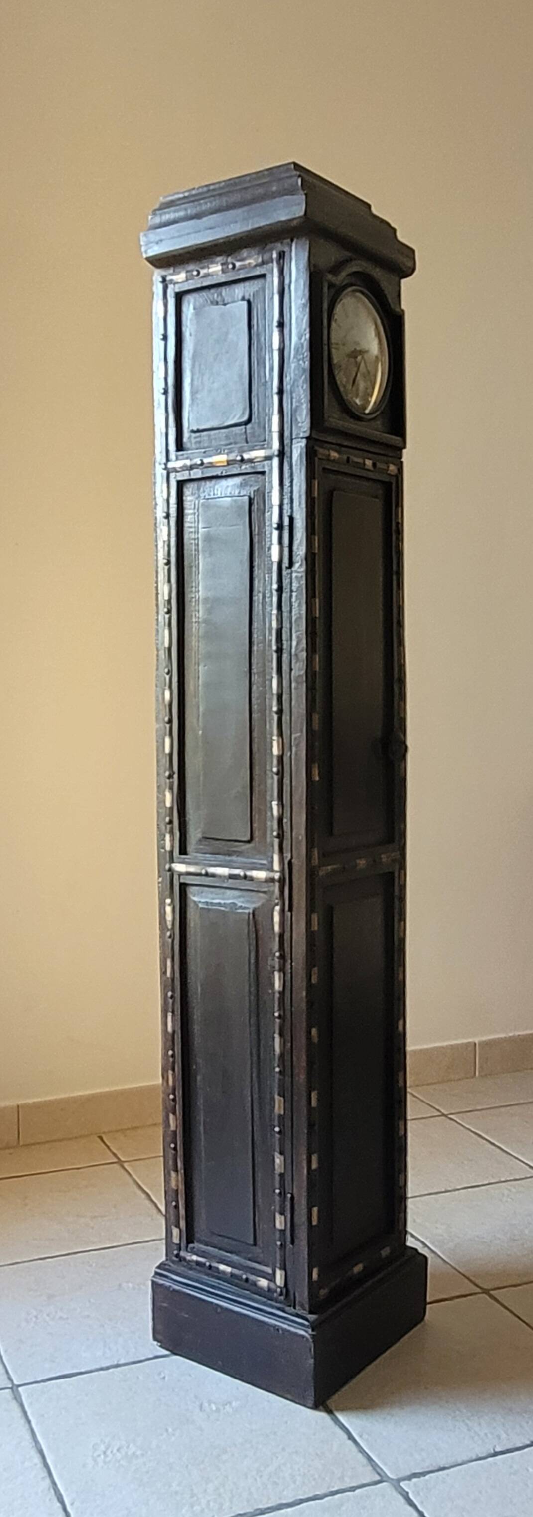 Vintage storage column with clock, solid wood