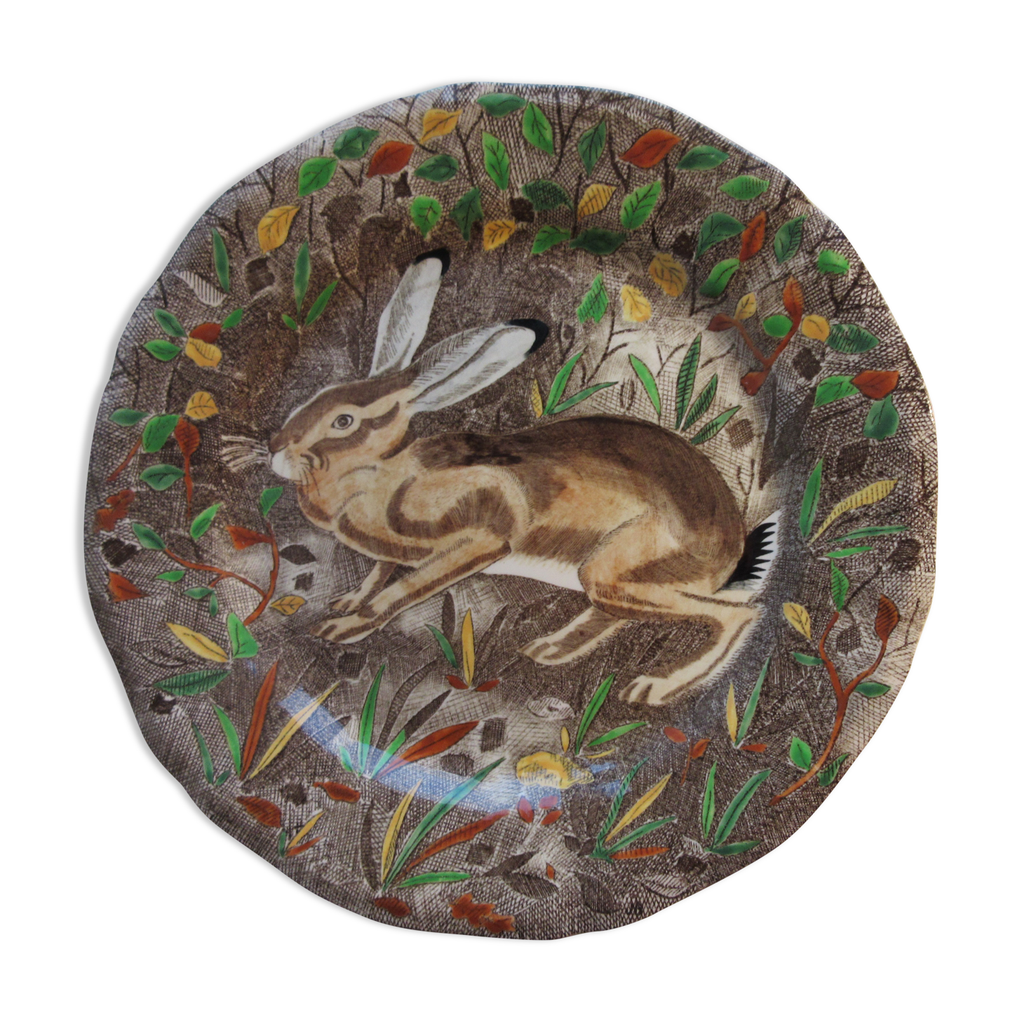 Flat plate signed Gien Rambouillet Le lièvre, 26cm