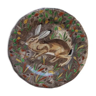 Assiette plate signée Gien Rambouillet Le lièvre, 26cm