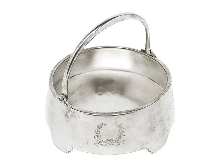 Neoclassical basket sugar bowl, silver-plated brass, Fraget, Poland, early 20th century
