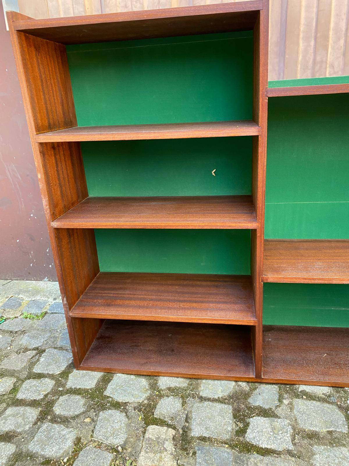 Vintage Scandinavian shelf from the 1960s in wood with green velvet.
