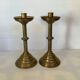Pair of tulip foot candlesticks in brass