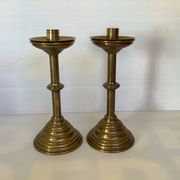 Pair of tulip foot candlesticks in brass