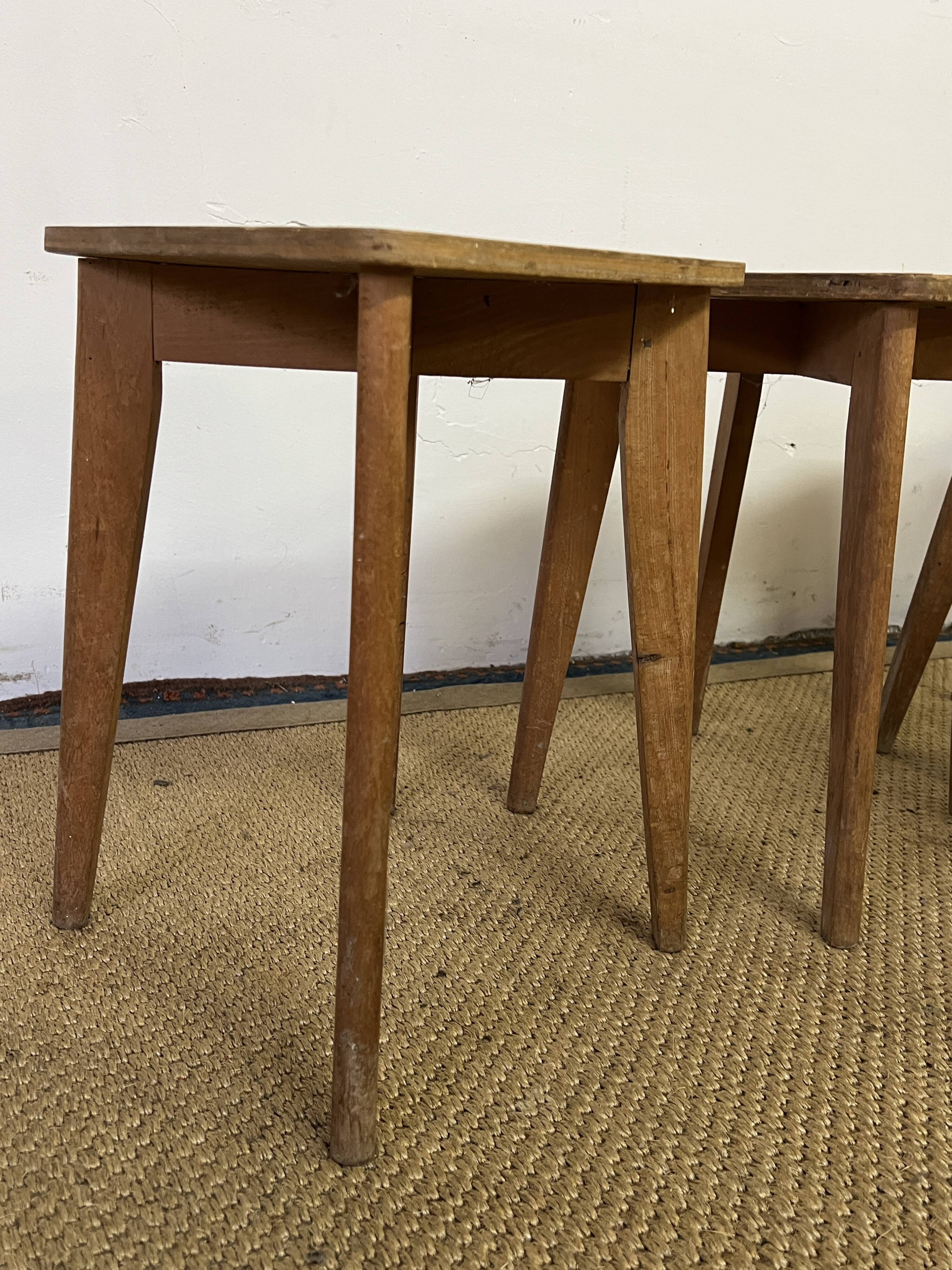 Series of 5 vintage wooden workshop stools