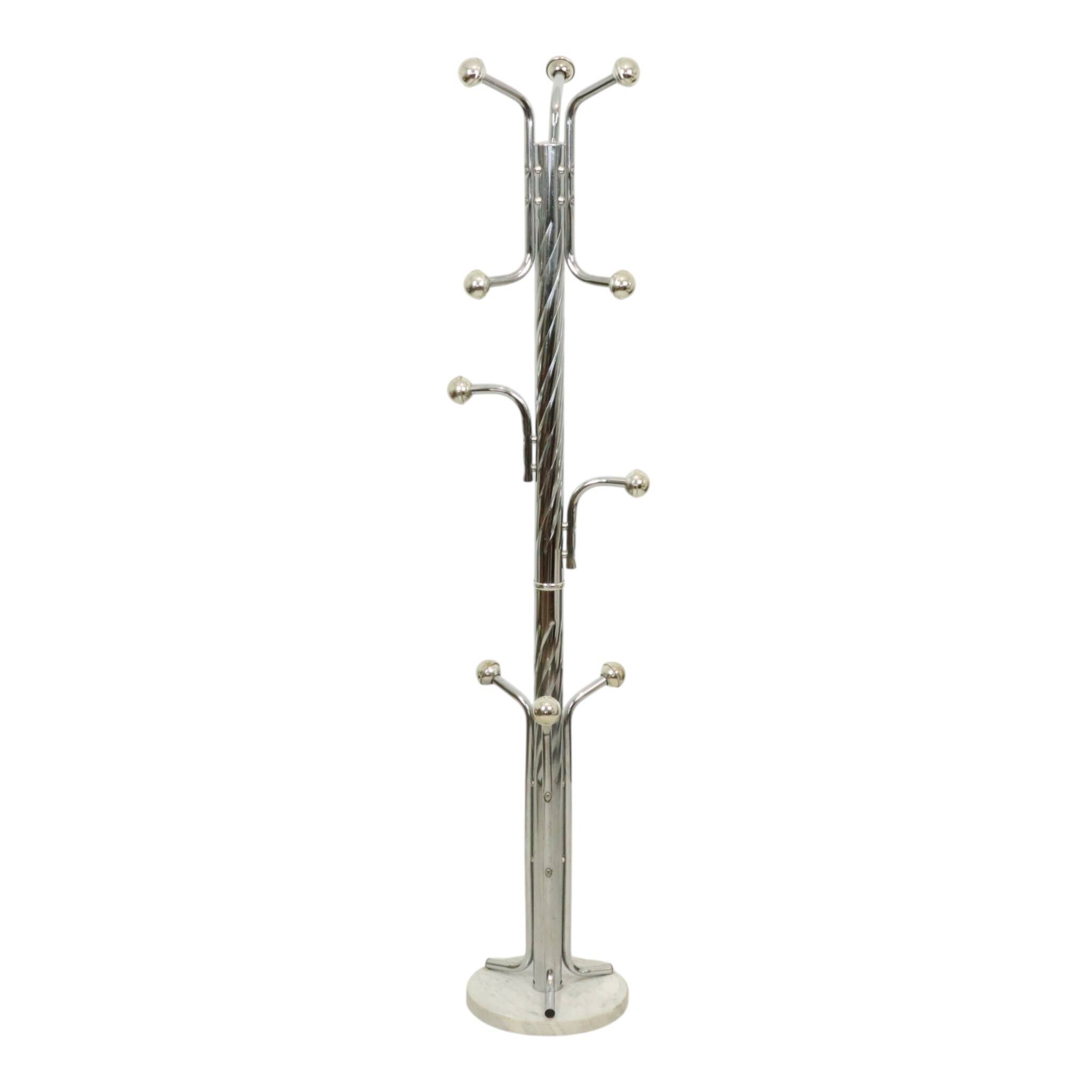Vintage Standing Coat Rack Chrome Marble Space Age 166cm