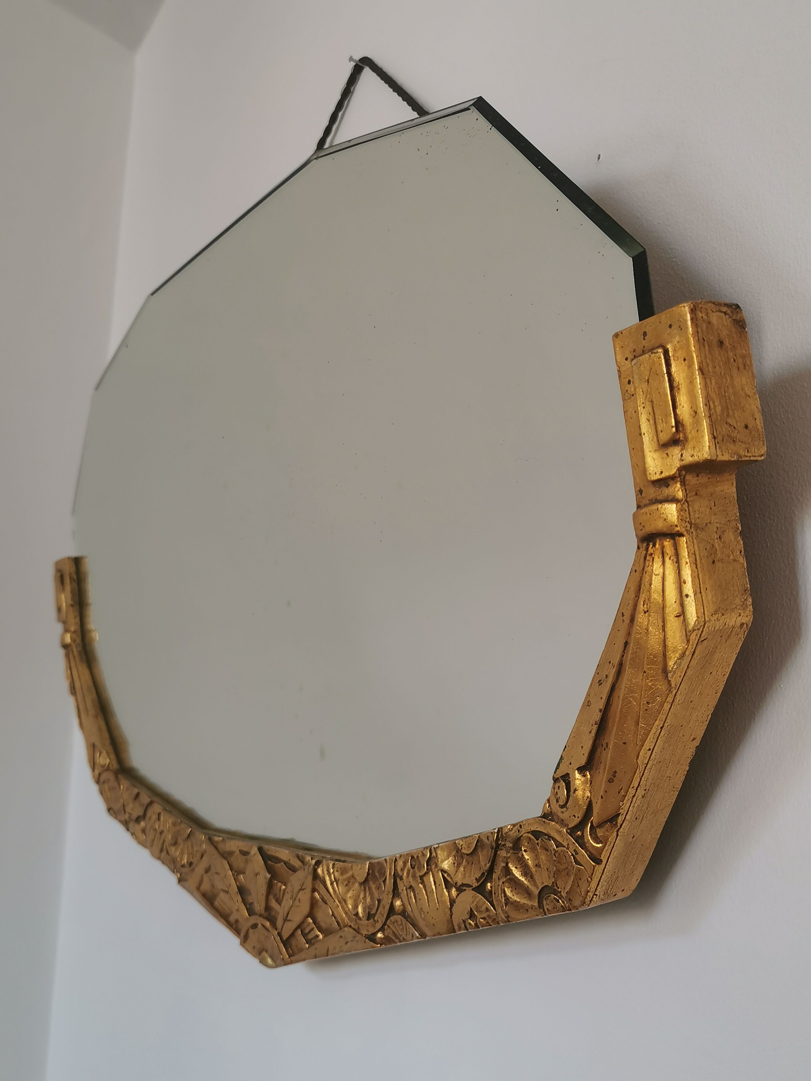 Golden Art Deco beveled mirror 65x38cm