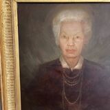 Grand portrait ancien huile sur toile encadré