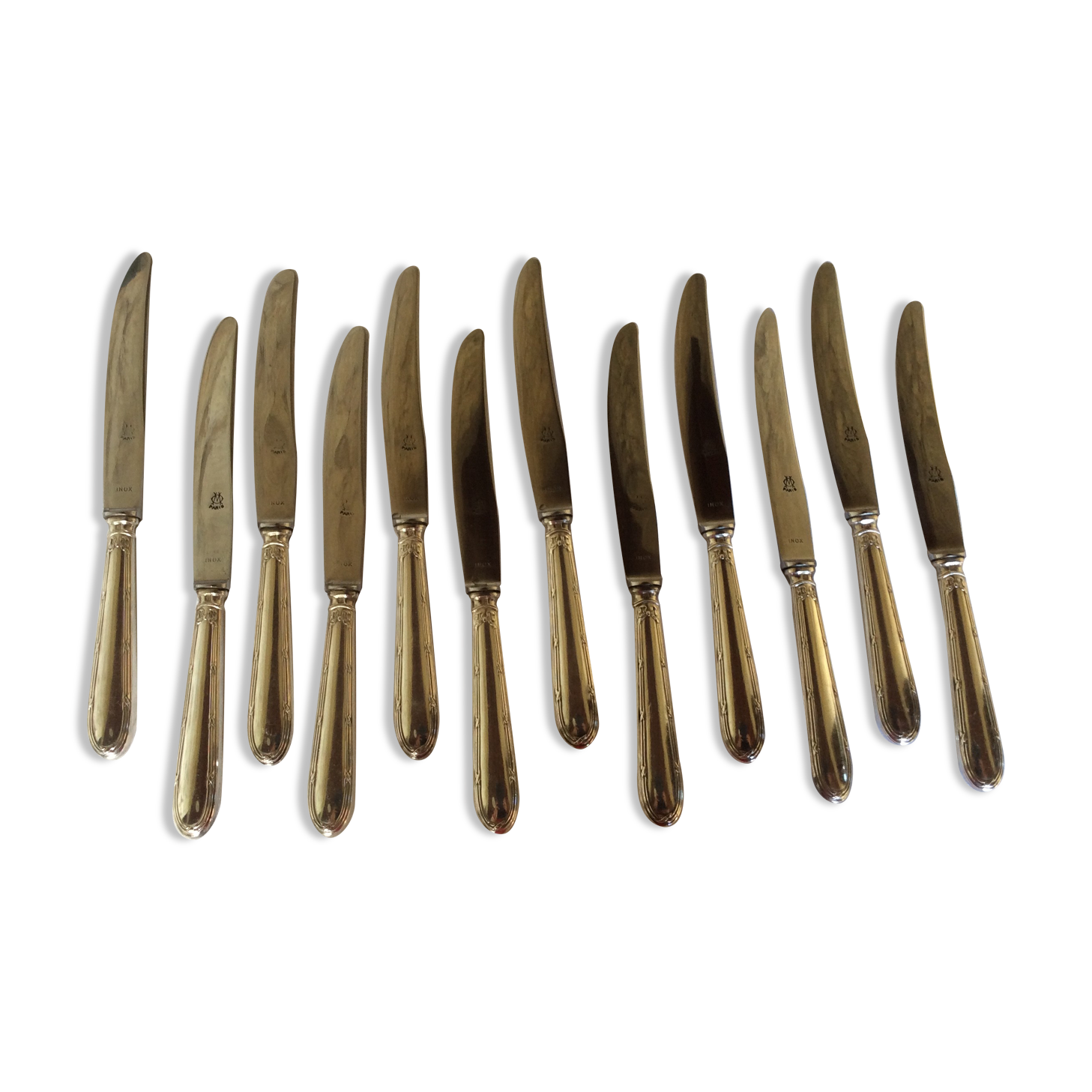12 entremet knives, silver metal, cross ribbons
