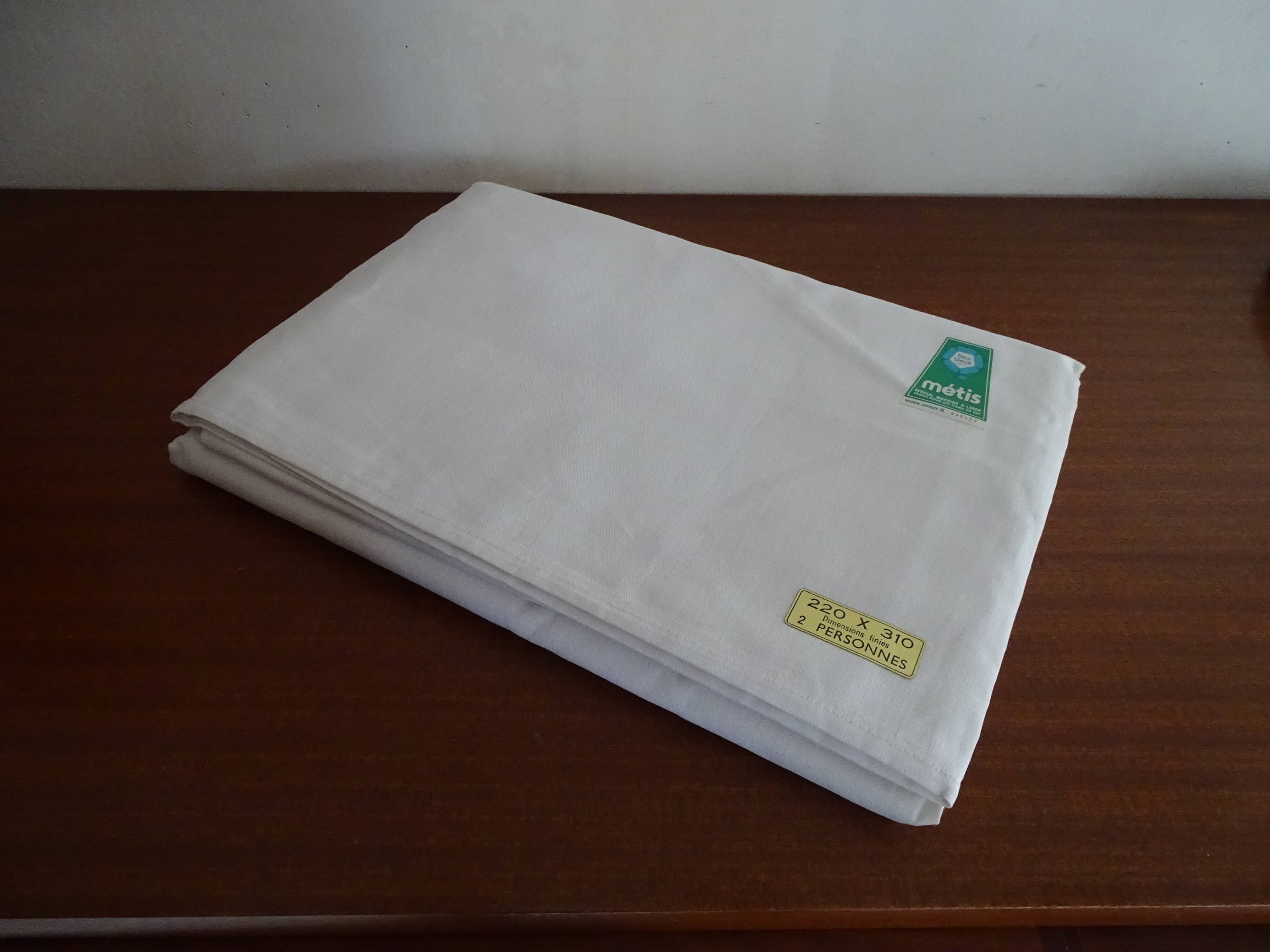 Drap plat métis lin coton "fleur bleue" 310 x 220
