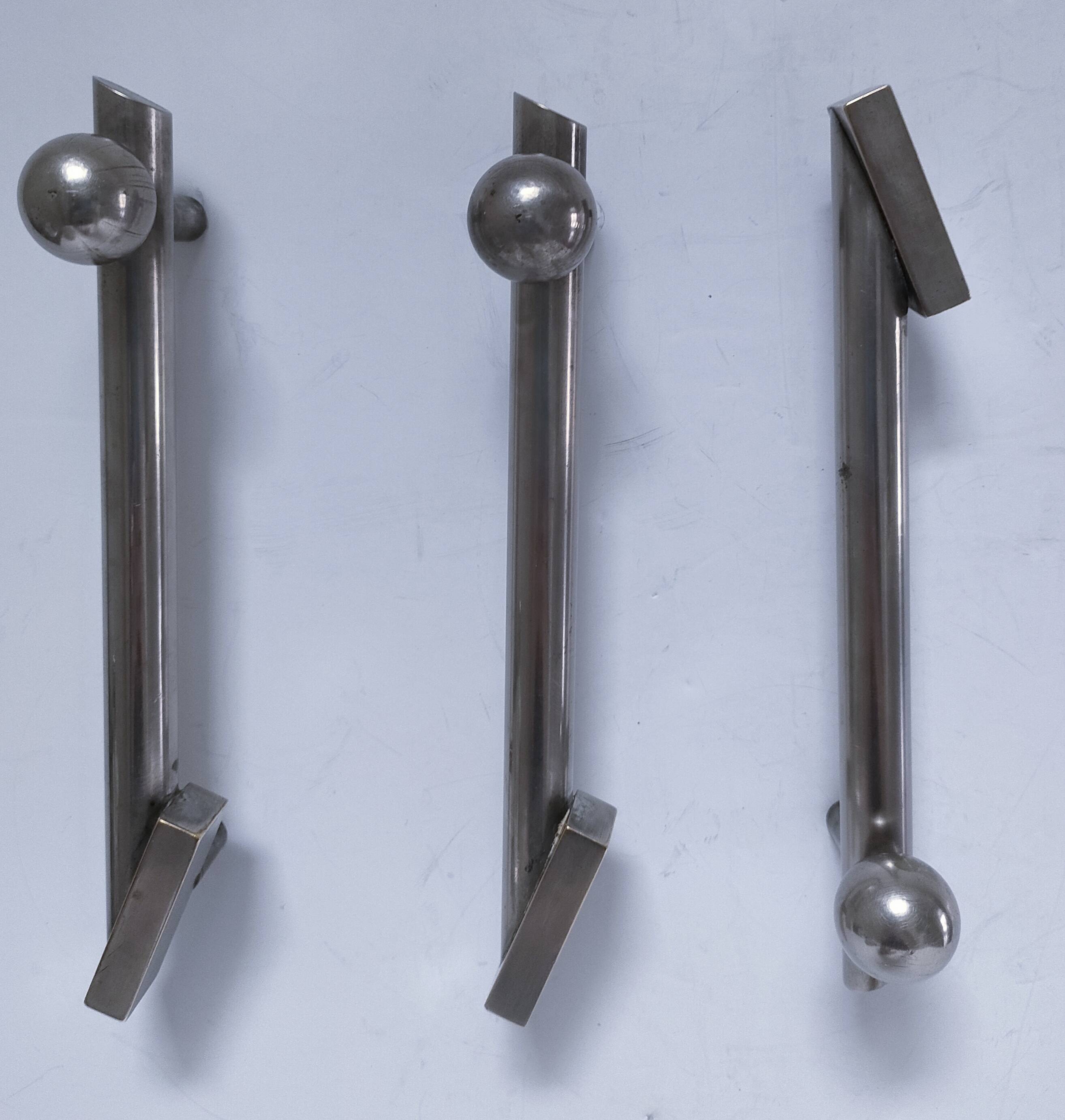 three art deco bronze handles silver tone cover