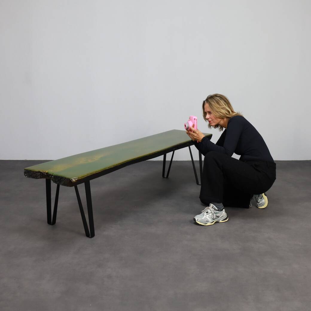 Unique Handmade Green Epoxy Fusion Bench, 1990s