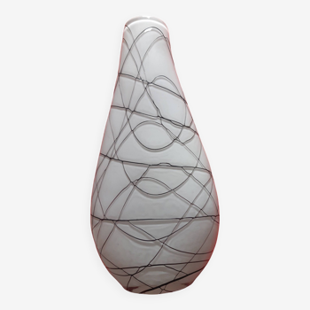 Vase verre blanc motif lignes et courbes noires
