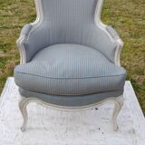 Bergère armchair with blue striped seat and back