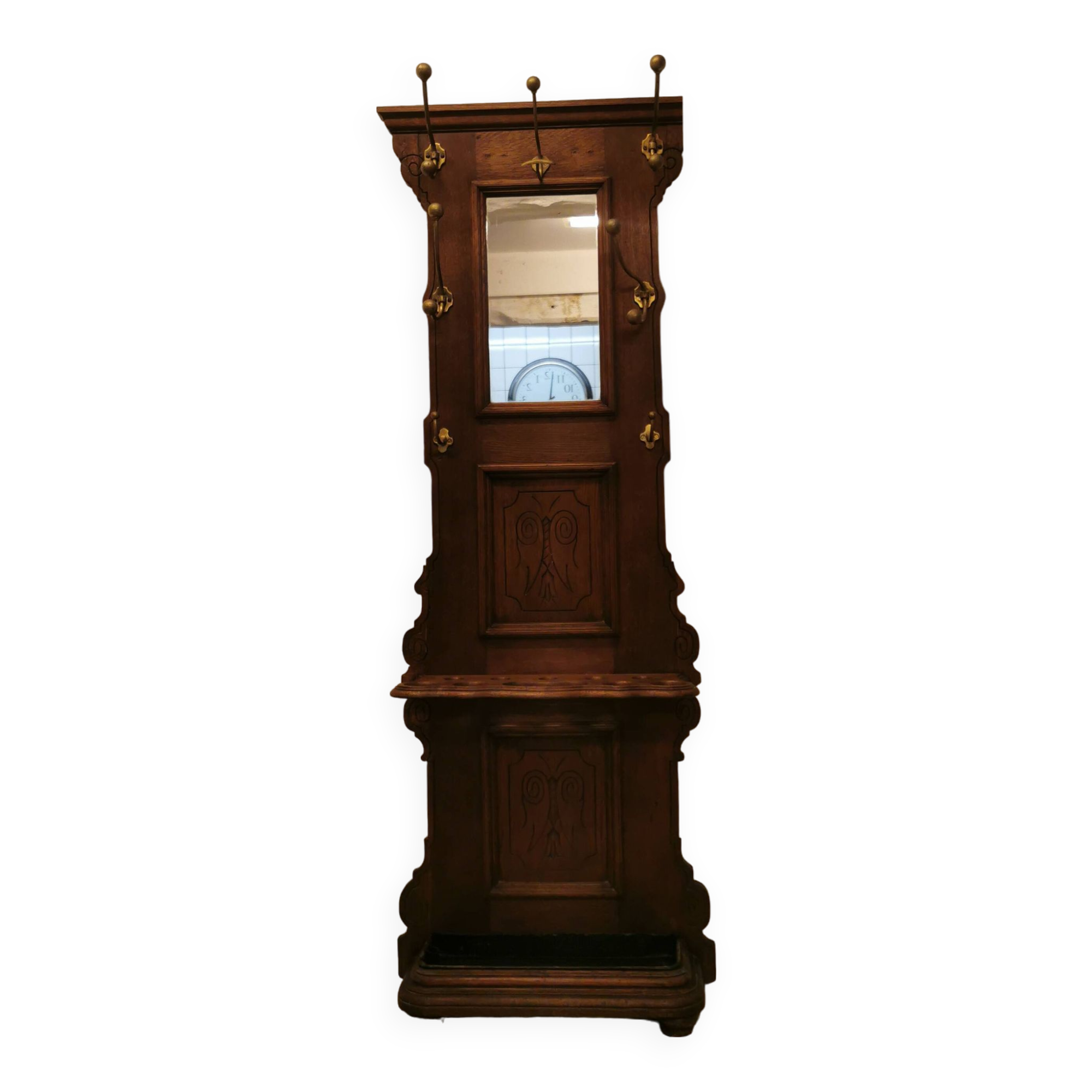 Oak cloakroom/coat rack with mirror