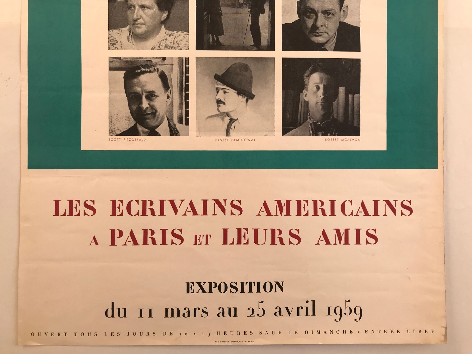 Exhibition poster American Writers in Paris, American Cultural Center, 1959